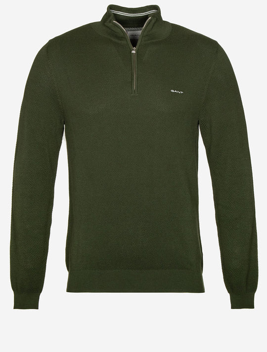 Gant Cotton Pique Half Zip - Country Green
