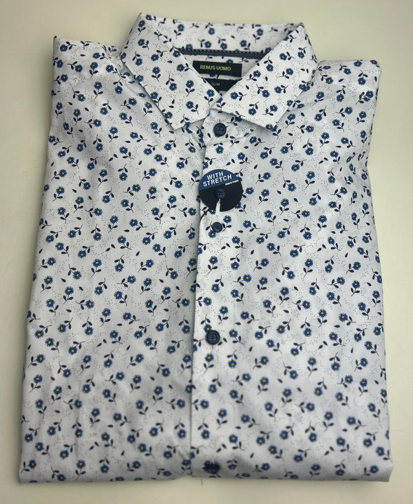 Remus Uomo Slim/SF Kirk Cotton Semi-Formal Shirt - Navy & White