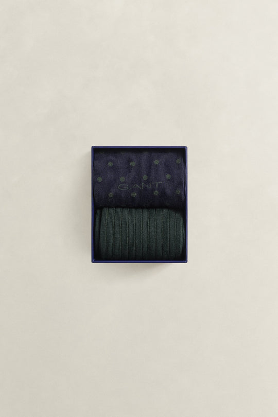 Gant Dot And Rib 2-Pack Sock Gift Box - Evening Blue