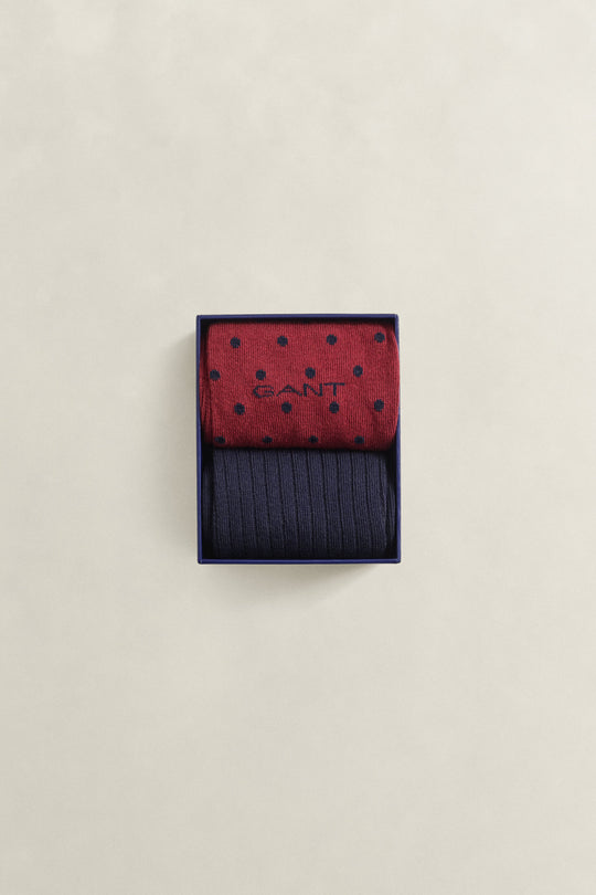 Gant Dot And Rib 2-Pack Sock Gift Box - Plumped Red
