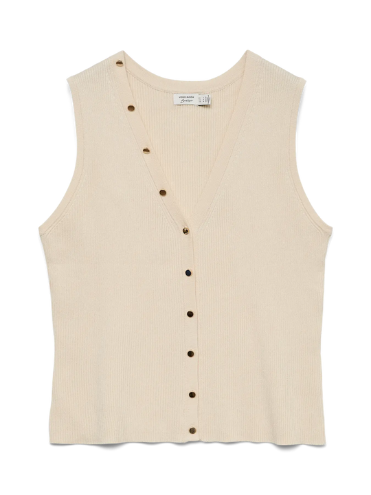 Vero Moda Dory Short Sleeve V-Neck Button Vest Top - Birch