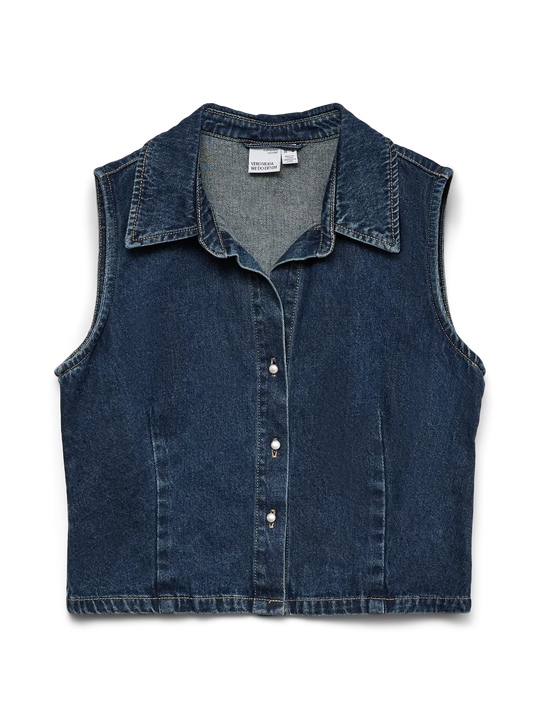 Vero Moda Molla Sleeveless Denim Waistcoat - Dark Blue Denim