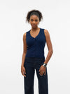 Vero Moda Willow Short Sleeve V-Neck Polo Top - Navy Blazer [Size XL]