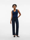 Vero Moda Willow Short Sleeve V-Neck Polo Top - Navy Blazer [Size XL]