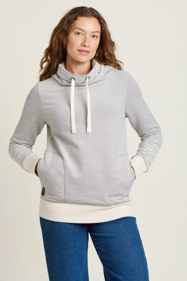 Brakeburn Stripe Cowl Neck Sweatshirt - Navy/white