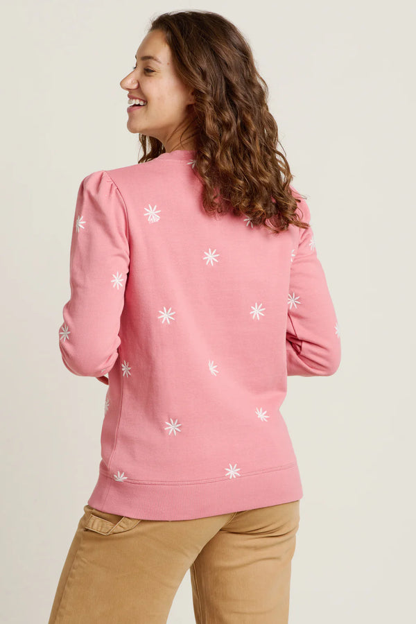 Brakeburn Floral Embroidered Crew Neck - Pink