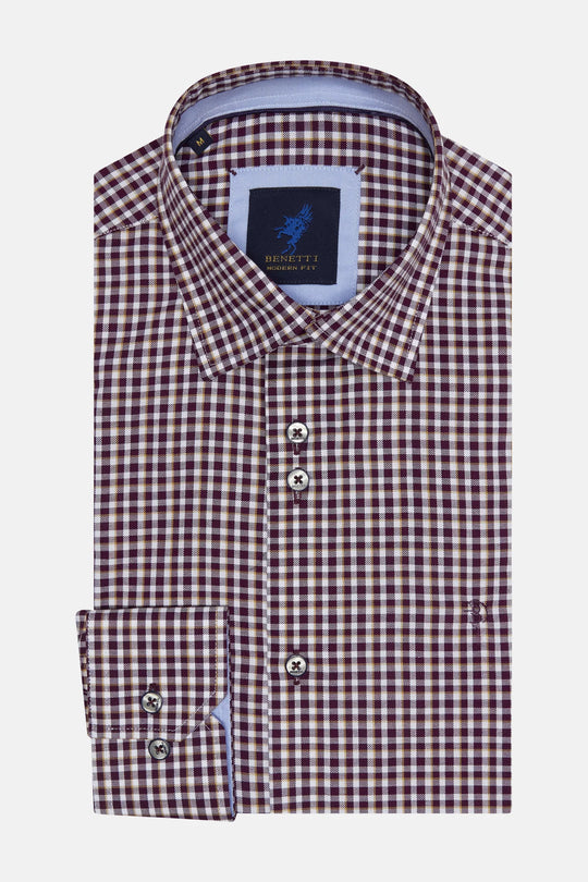 Benetti Capri Modern Fit Long Sleeve Shirt - Wine