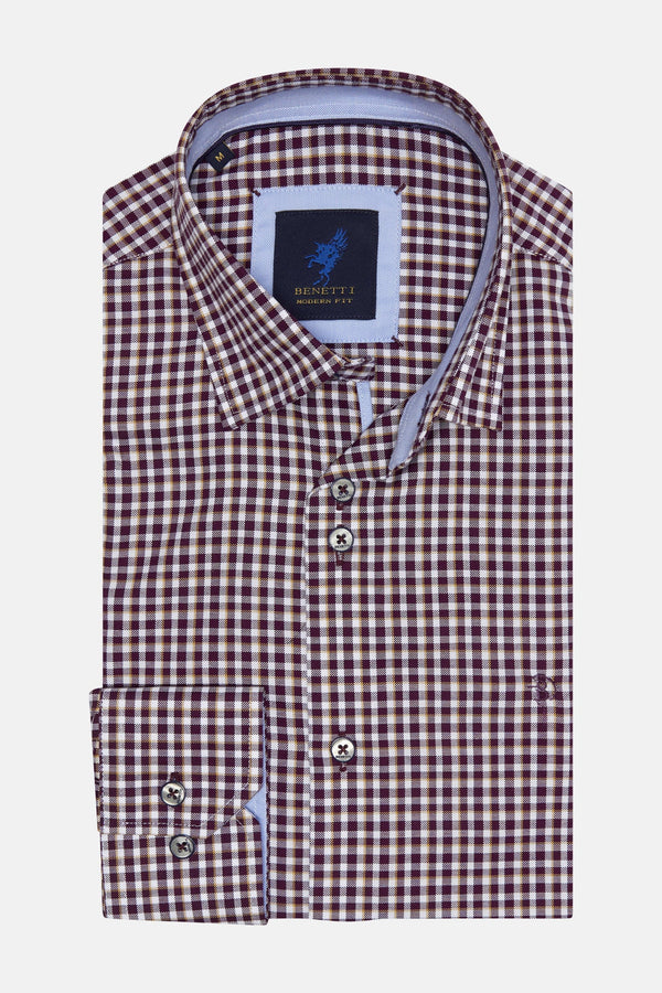 Benetti Capri Modern Fit Long Sleeve Shirt - Wine