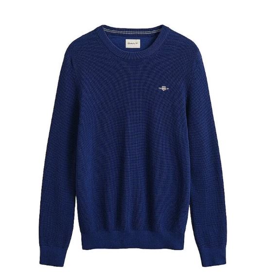 Gant Micro Textured Cotton C-Neck - Rich Navy
