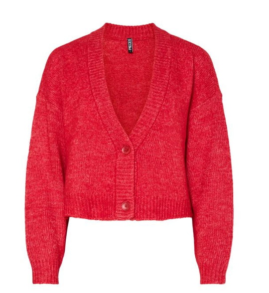 Pieces Jimma Long Sleeve V-Neck Knit Cardigan - Goji Berry
