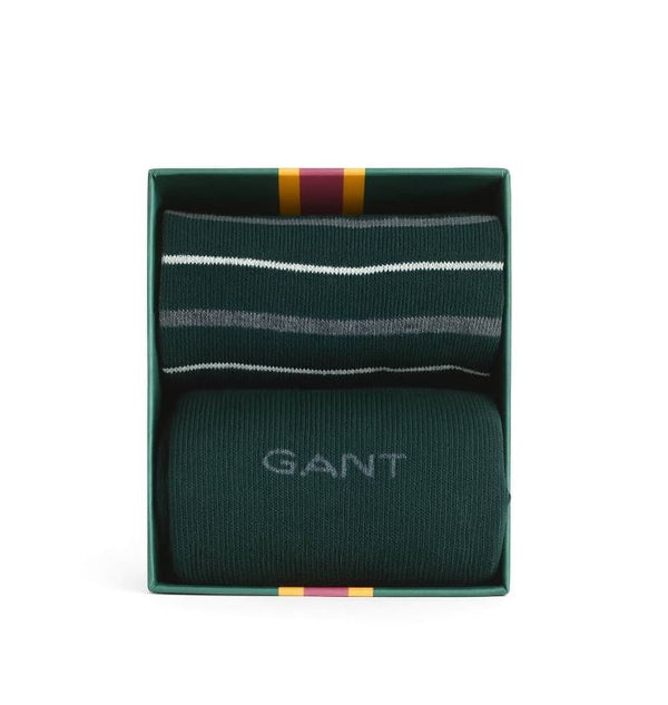 Gant Multi Stripe Socks 2-Pack Gift Box - Tartan Green