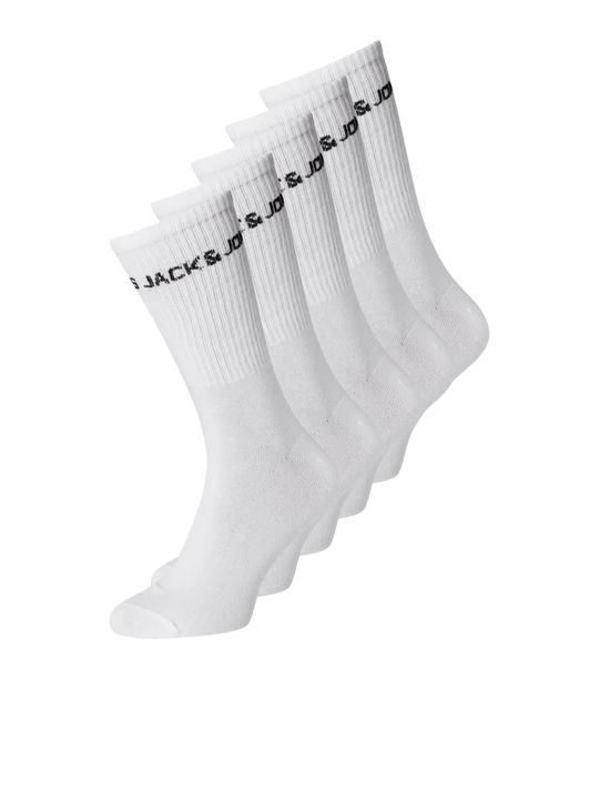 Jack & Jones Basic Logo Tennis Sock 5 Pack - White