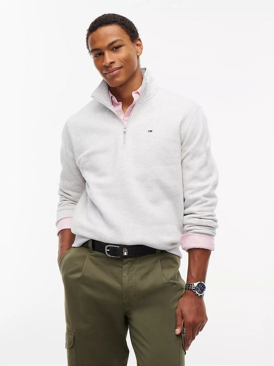 Tommy Jeans Reg Fleece 1/4 Zip Mock - Ice Grey Heather