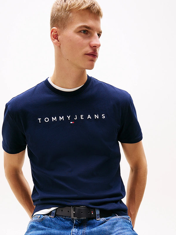 Tommy Jeans Regular Linear Logo Tee - Dark Night Navy