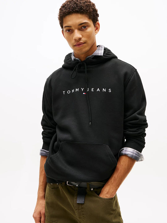 Tommy Jeans Regular Linear Logo Hoodie - Black