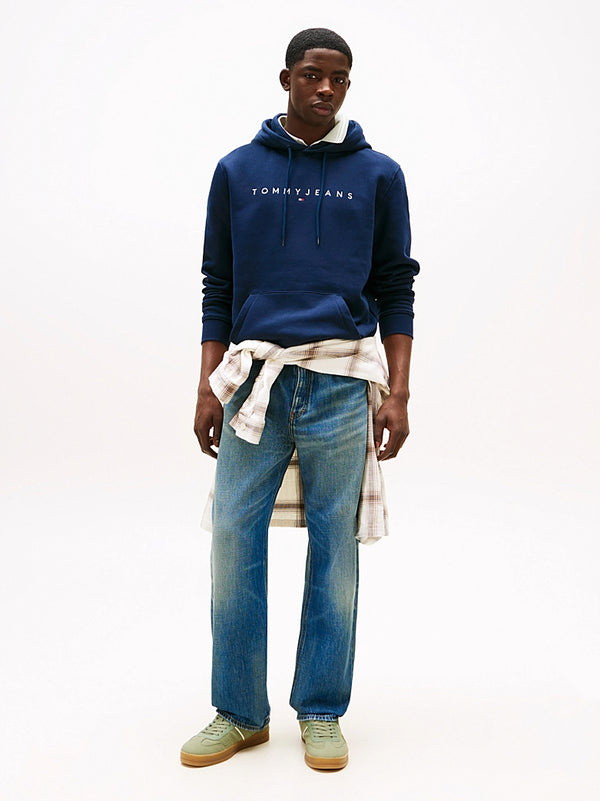 Tommy Jeans Regular Linear Logo Hoodie - Dark Night Navy