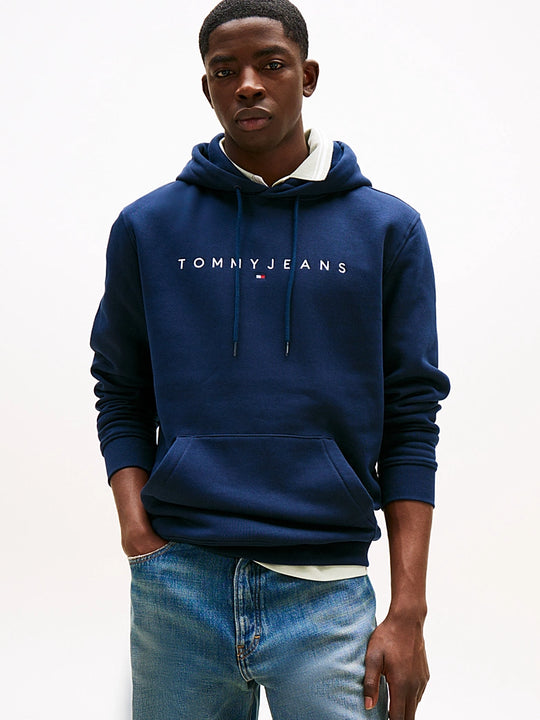 Tommy Jeans Regular Linear Logo Hoodie - Dark Night Navy