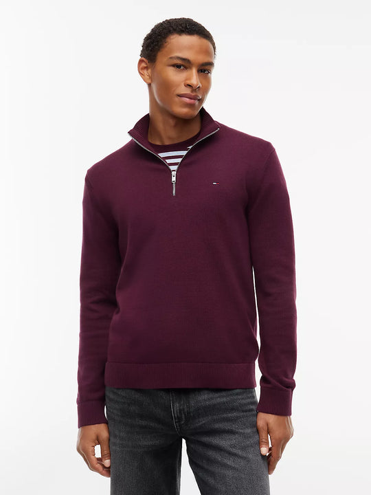 Tommy Jeans Essential Light 1/4 Zip Sweater - Calypso Berry