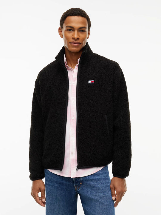 Tommy Jeans Relaxed Badge Zip-Thru Teddy Fleece - Black