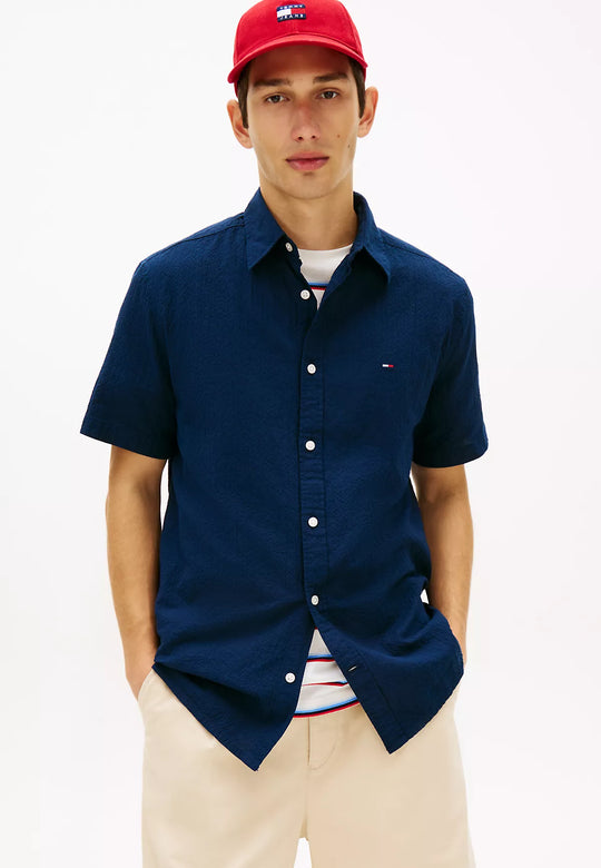 Tommy Jeans Regular Seersucker Shirt - Dark Night Navy