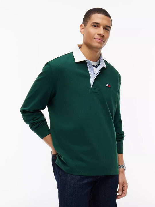 Tommy Jeans Relaxed Essential Badge Rugby Polo - Velvet Green
