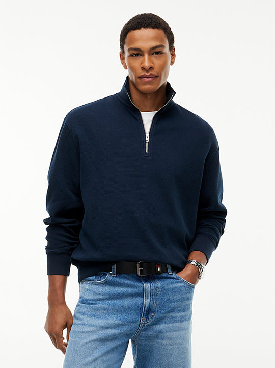Tommy Jeans Relaxed Washed Waffle QZ - Dark Blue