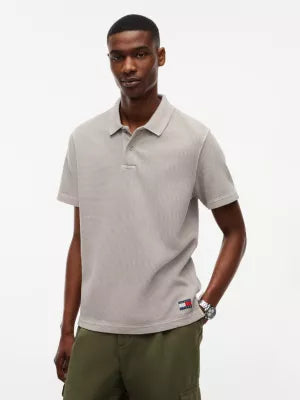 Tommy Jeans Washed Waffle Polo - Limestone Dust