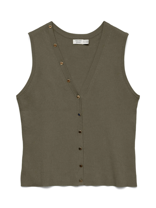 Vero Moda Dory Short Sleeve V-Neck Button Vest Top - Kalamata