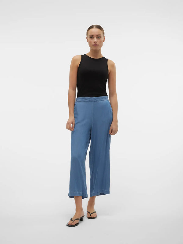 Vero Moda Bree Mid Rise Wide Culotte - Medium Blue Denim