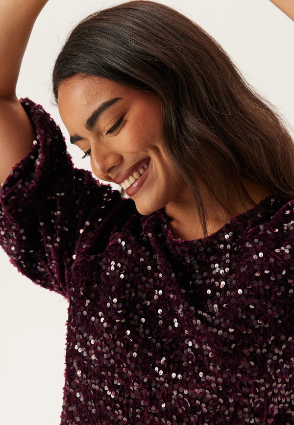 Pieces Kam Short Sleeve Puff Sleeves Dress - Tawny Port