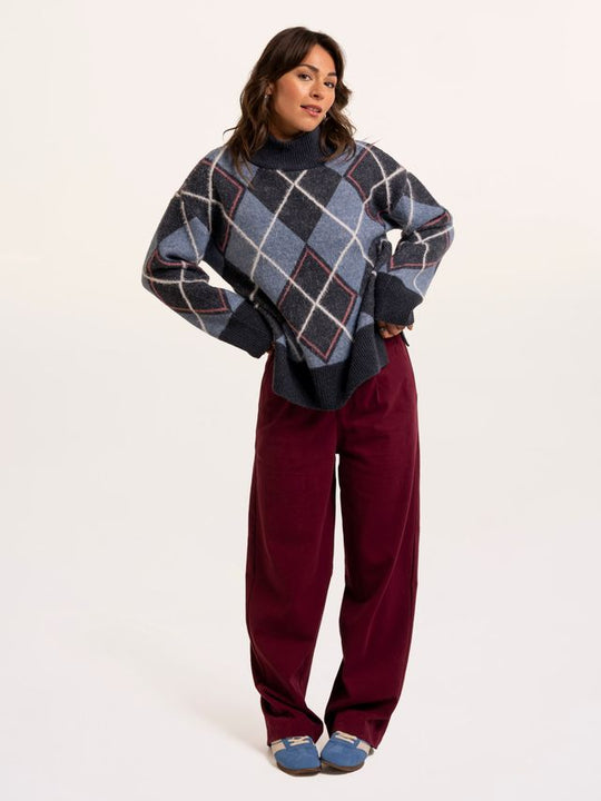 Brakeburn Helga Argyle Intarsia Knitted Jumper - Navy