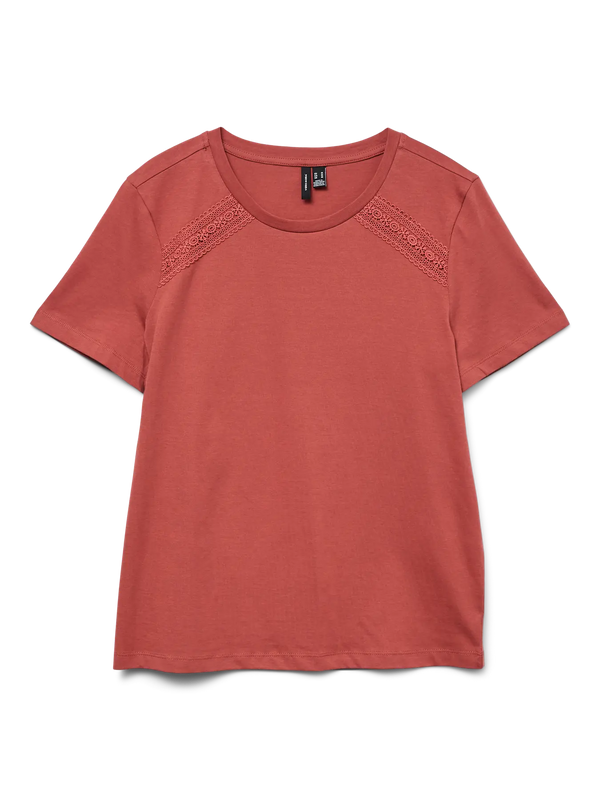 Vero Moda Savannah Francis Short Sleeve Top - Marsala/Front Lace