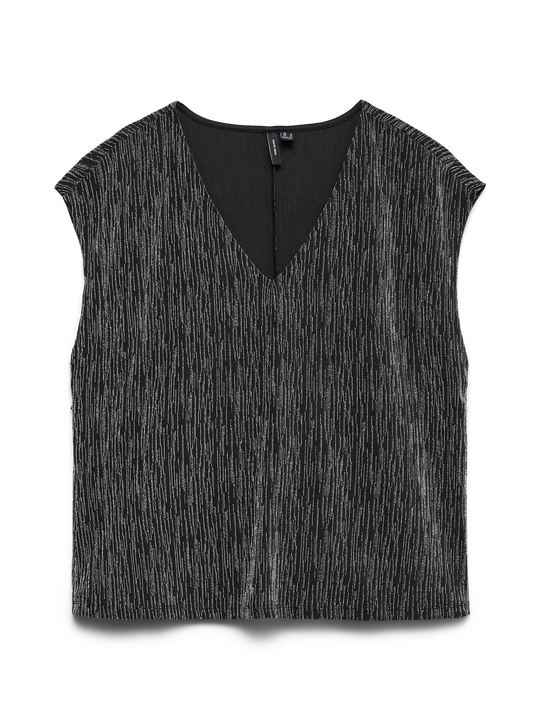 Vero Moda Rita Short Sleeve V-Neck Top - Black/Silver