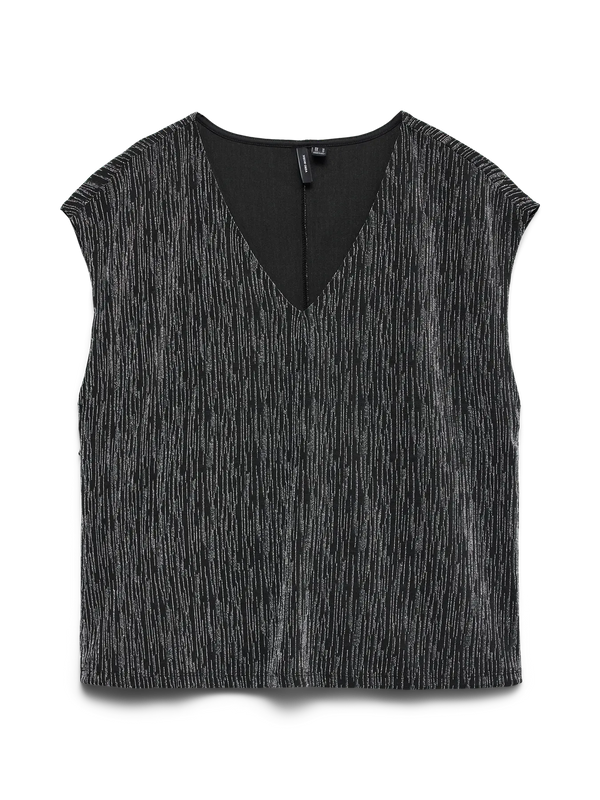 Vero Moda Rita Short Sleeve V-Neck Top - Black/Silver