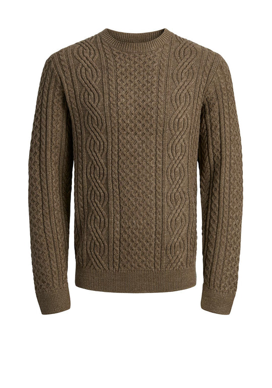 Jack & Jones Sean Knit Cable Crew Neck - Malt Ball