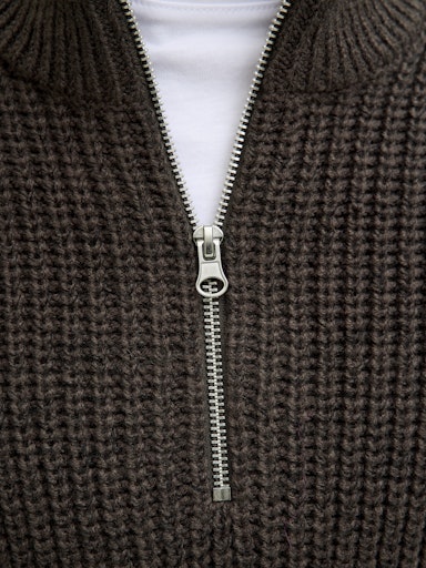 Jack & Jones Bleecker Knit Half Zip - Mulch Black