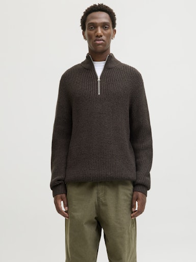 Jack & Jones Bleecker Knit Half Zip - Mulch Black