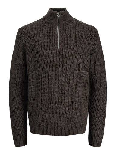 Jack & Jones Bleecker Knit Half Zip - Mulch Black