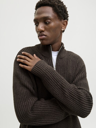 Jack & Jones Bleecker Knit Half Zip - Mulch Black