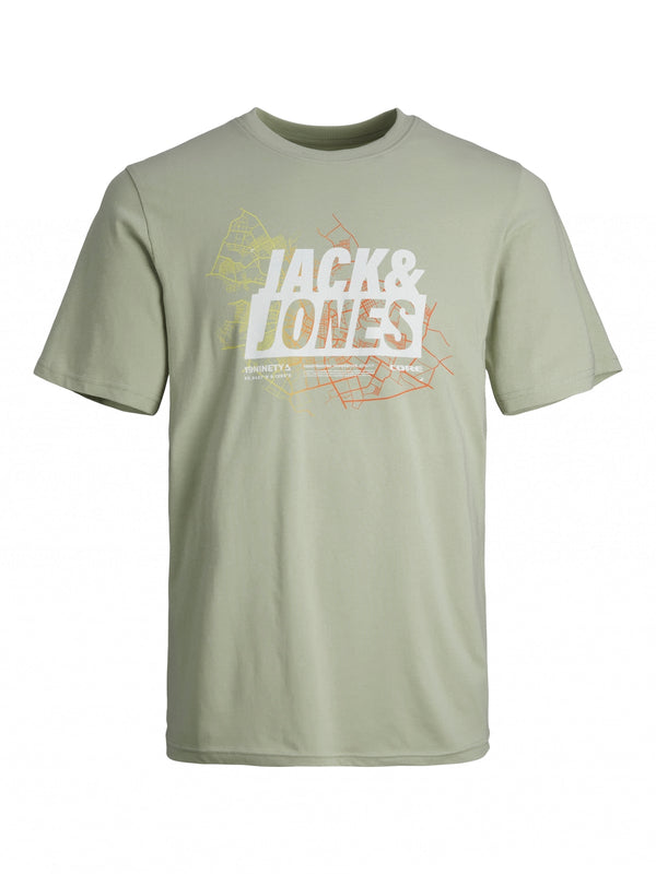 Jack & Jones Map Summer Logo Tee - Desert Sage