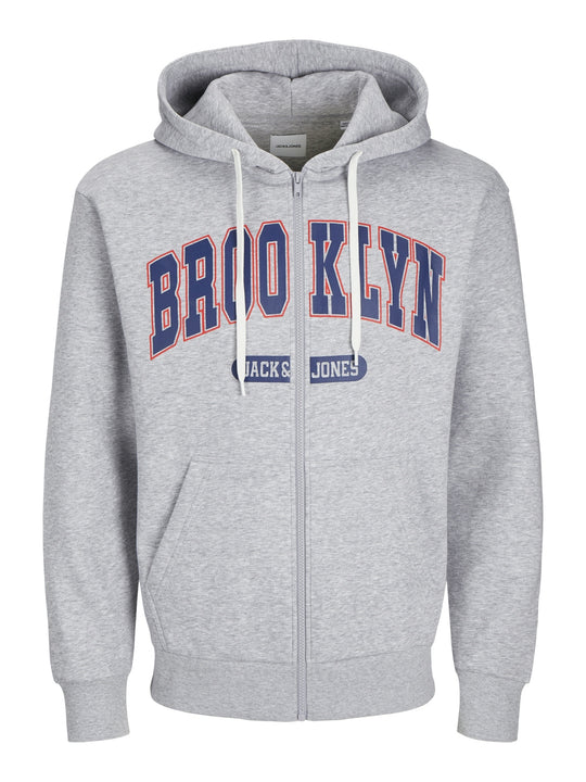 Jack & Jones Bradley Varsity Sweat Zip Hood - Light Grey