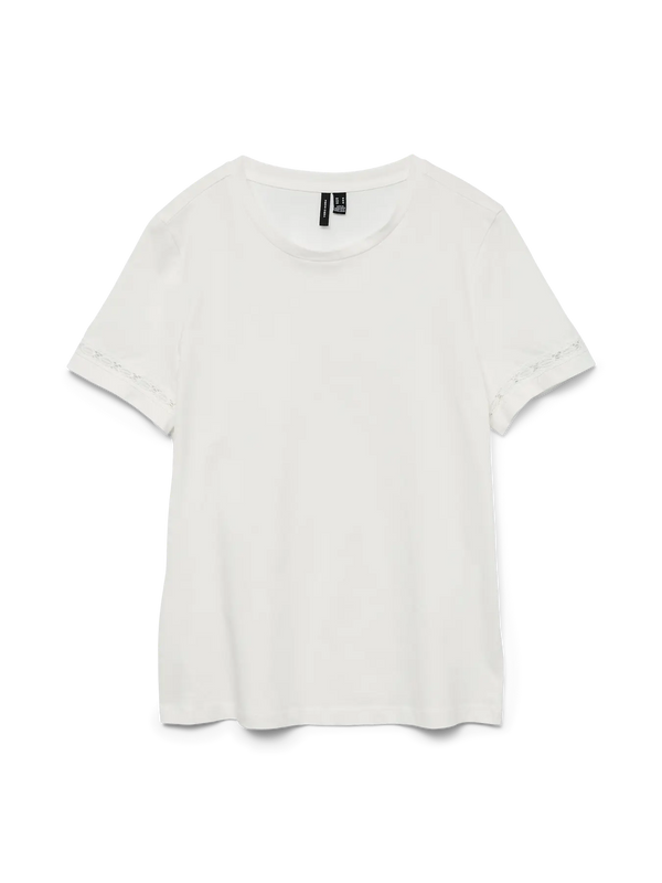 Vero Moda Savannah Francis Short Sleeve Top - Snow White Lace On Sleeves