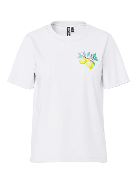 Pieces Brianna Short Sleeve Printed T Shirt - Citrus