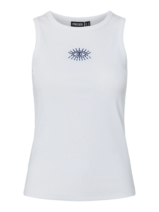 Pieces May Embroidery Boxer Tank Top - Bright White