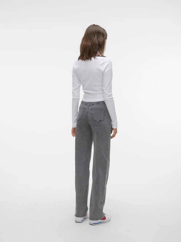 Vero Moda Tessa High Rise Wide Jeans - Medium Grey Denim