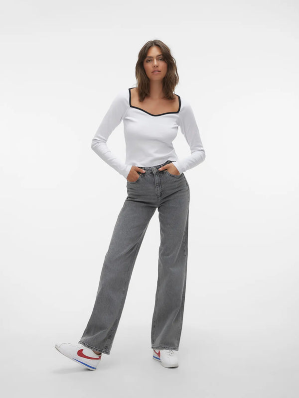 Vero Moda Tessa High Rise Wide Jeans - Medium Grey Denim