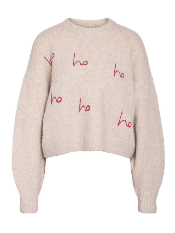 Noisy May Vixen Long Sleeve O-Neck Embroidery Knit - Birch