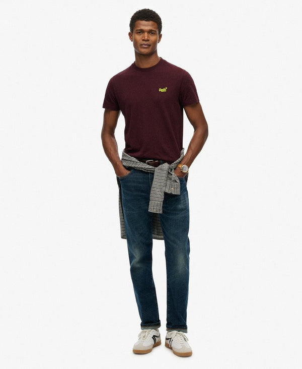 Superdry Essential Logo EMB Tee - Tawny Port Marl/Fluro Yellow