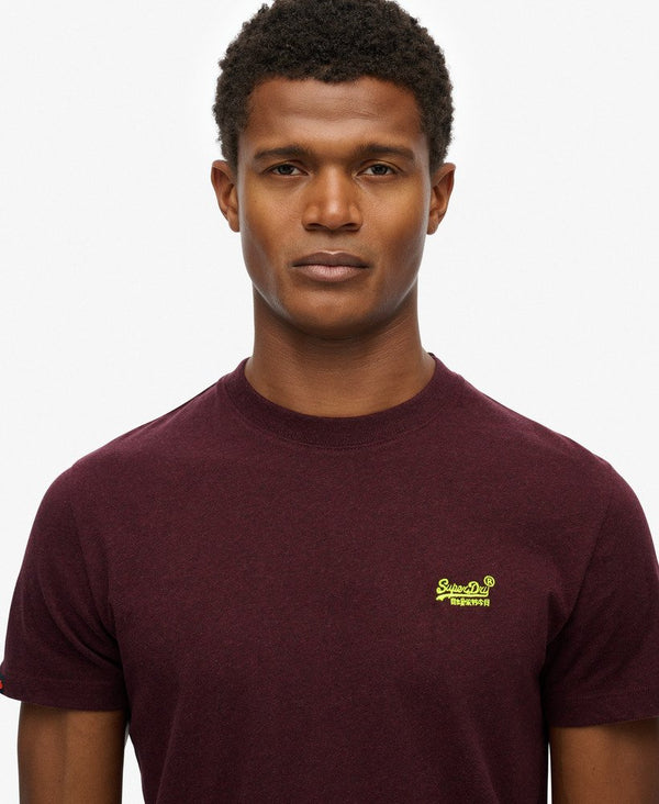 Superdry Essential Logo EMB Tee - Tawny Port Marl/Fluro Yellow