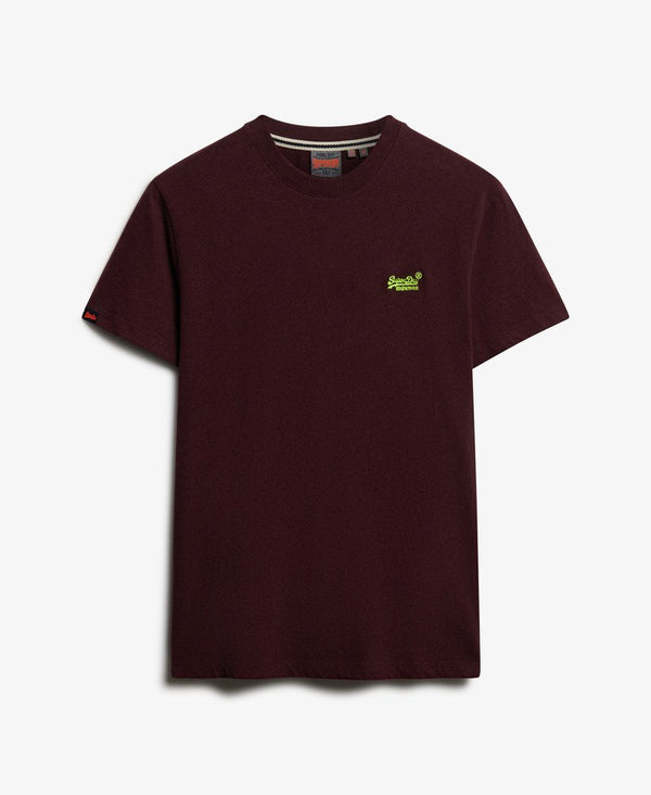 Superdry Essential Logo EMB Tee - Tawny Port Marl/Fluro Yellow